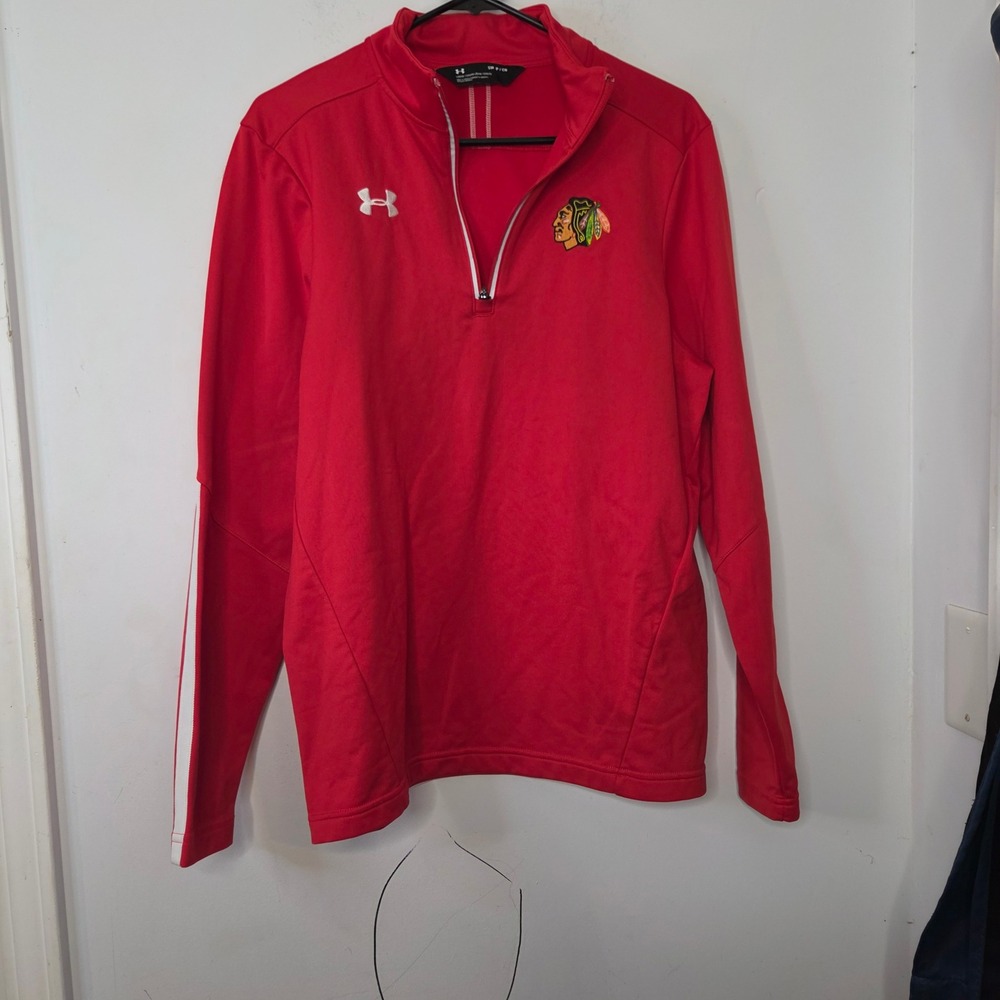 Under Armour Chicago Blackhawks NHL Red Quarter‎ Zip Pullover Mens Small Loose